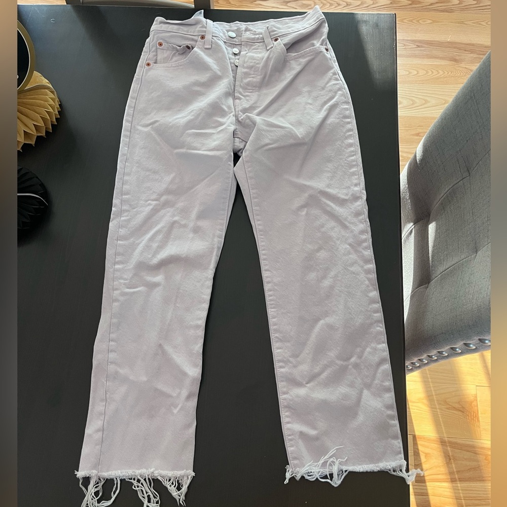 Levi's Lavender-Toned Straight Leg Jeans with Raw Hem